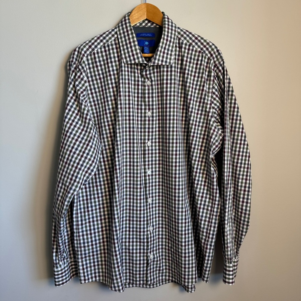 Egara Mens Long Sleeve Dress Gingham Button Up Shirt‎ Non Iron Slim Fit 2XLT